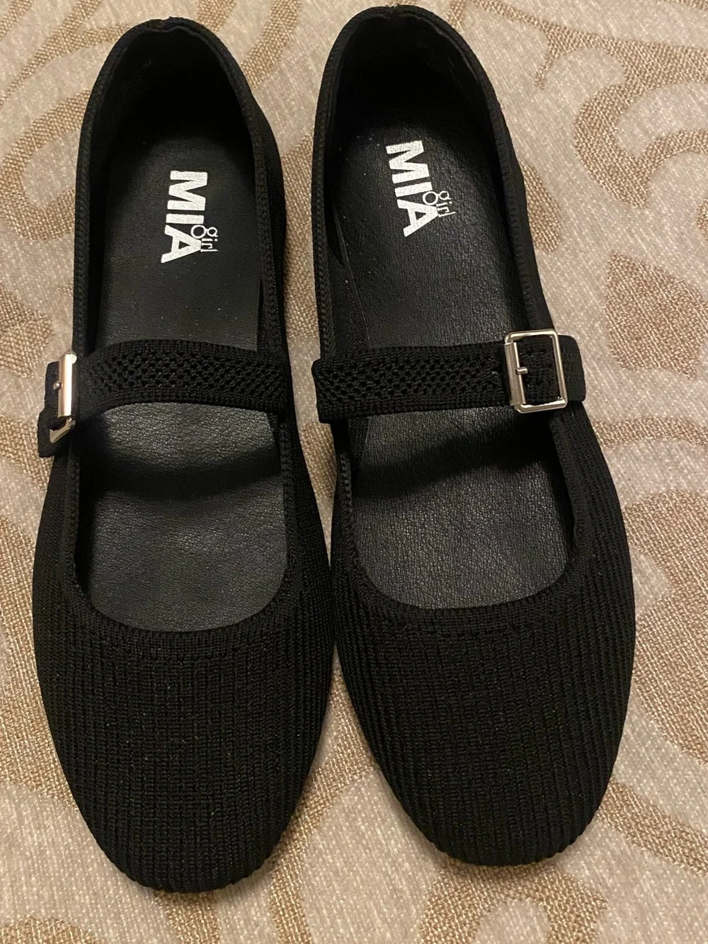 MIA Girl Black Knit Mary Jane Flats Buckle Strap Comfort Shoes Size 8